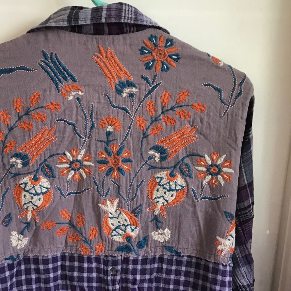 Sundance Catalog Double Layer Plaid Cotton Embroidered Tunic